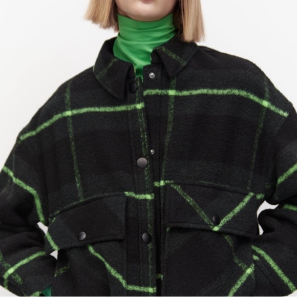 🌲 ZARA GREEN PLAID OVERSIZED WOOL BLEND WINTER JACKET! - Picture 6 of 16